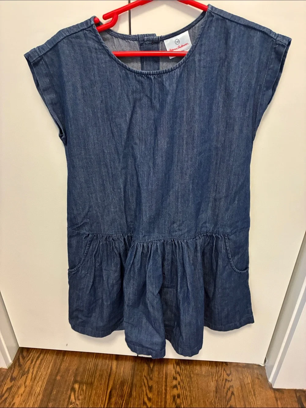 Hanna Andersson Girls' Denim-Style Dress in Navy with Red Accent